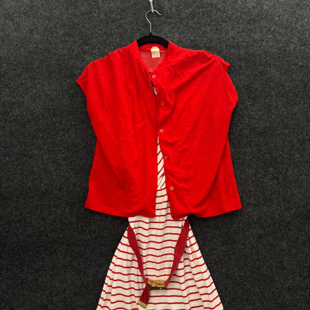 Vintage 70s Striped Maxi Dress and Red Cardigan Set 2 Piece Nautical Size 5